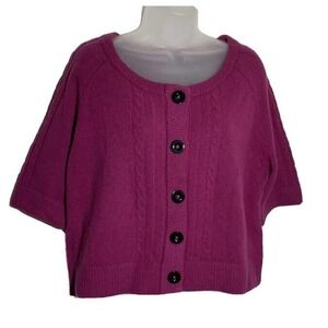 MODA Cable Knit Crop Wool Cardigan Sweater Womens XL Buttons Short Sleev…